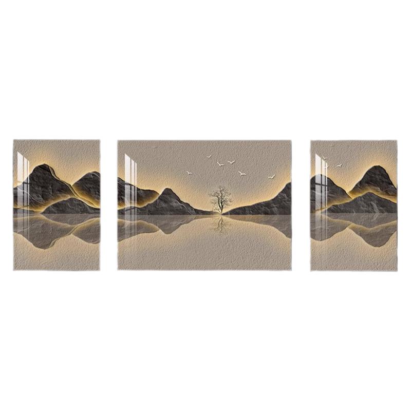 福鹿山水客厅装饰画大气轻奢沙发背景墙挂画现代简约寓意好壁画