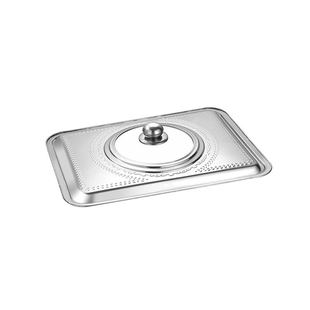 加厚托盘玻璃盖不锈钢盖子长方形锅盖烤鱼盘可视钢化组合盖全钢盖