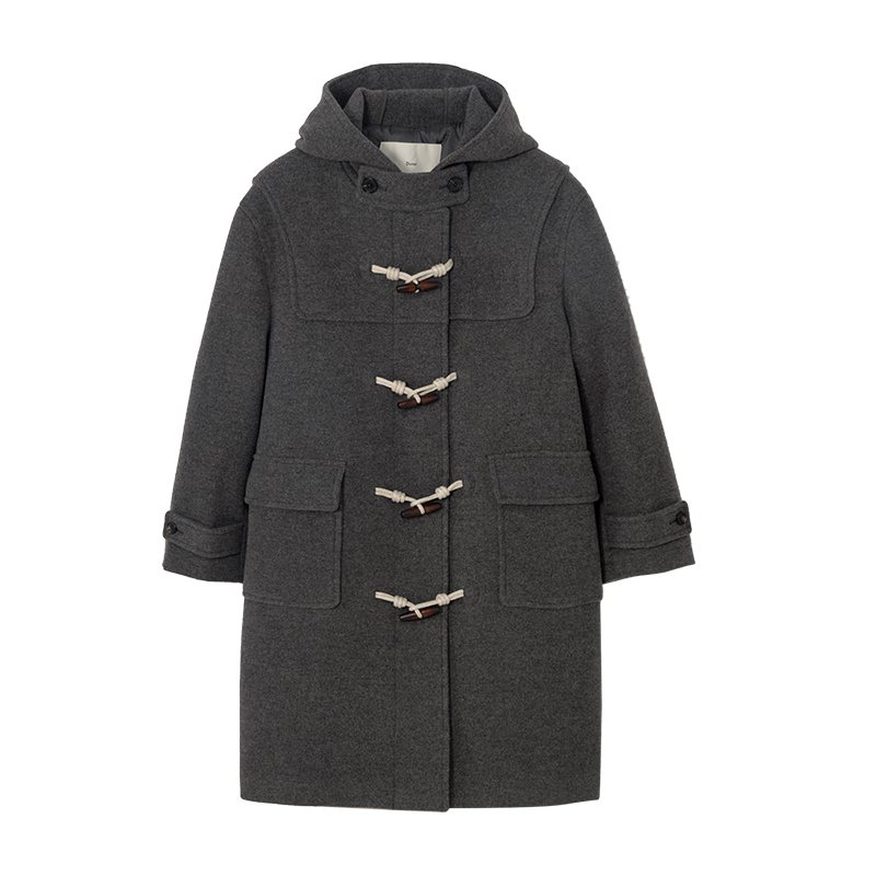 Dunst冬季中性牛角扣设计学院风经典粗呢连帽大衣外套UDCO4D128
