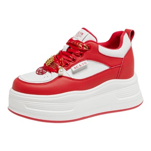 内增高休闲鞋女真皮厚底百搭老爹鞋秋季新款红色小白鞋超火运动鞋