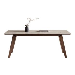 中古风实木岩板餐桌全托长方形家用白蜡木现代简约洞石岩板餐桌