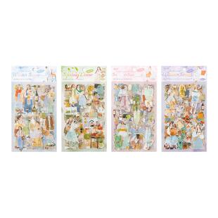 新品6张不同图案手账怀旧手帐贴纸创意可爱儿童贴画pet装饰素材