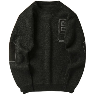 舒适暖和 外贸男装工厂尾货秋冬贴布休闲圆领厚实毛衣针织外套