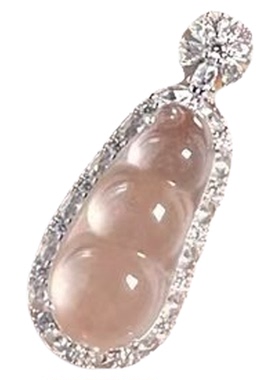 天然水沫玉福豆纯银吊坠