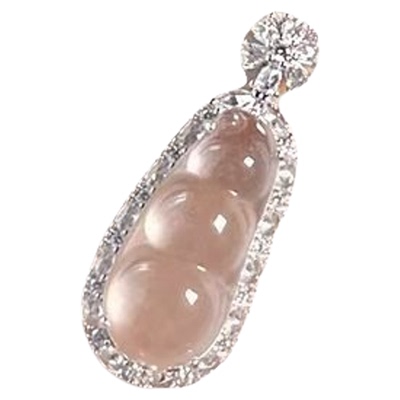 天然水沫玉福豆纯银吊坠