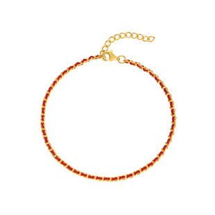 明牌珠宝黄金小彩绳手饰t足金幸运红绳手链弹簧扣女款素链AFK0377