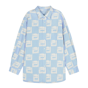 速写男装春秋新款衬衫长袖龙形图案印花宽松休闲时尚潮设计感上衣