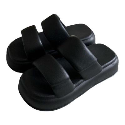 细细条纯色百搭厚底防滑双带拖鞋