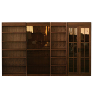 北美黑胡桃木带卡座玻璃门落地书架客厅满墙组合书柜展示柜储物柜