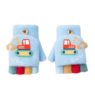 儿童保暖手套男孩冬天幼儿小童2岁3岁三岁宝宝秋冬季男童半指翻盖