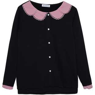 艾依琪格2025新款胖mm大码女装气质娃娃领蕾丝加绒上衣胖妹妹卫衣