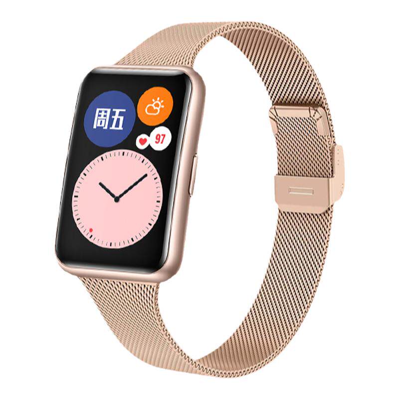适用华为watchfit4手环活力款4pro表带网带卡扣FIT3小蛮腰运动智能手表fit3代表链透气金属装fit2配件new