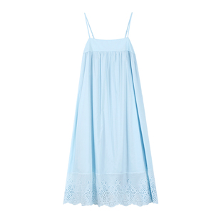 MULVAN 白月光裙 韩系温柔蓝色绣花吊带长裙女度假风海边连衣裙