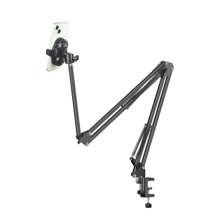 手机桌面支架制冷散热器直播专用三节悬臂伸缩升降调节床头懒人加长高俯拍摄网课画画美食书法美甲万向旋转夹