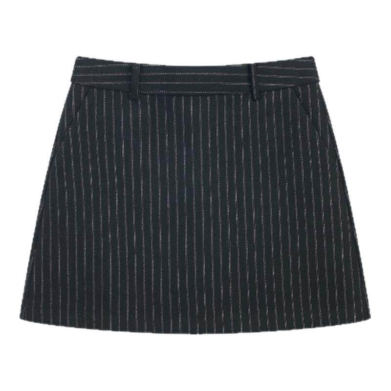 Warm Range 条纹羊毛毛呢显瘦A字短裙