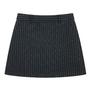 Warm Range 条纹羊毛毛呢显瘦A字短裙