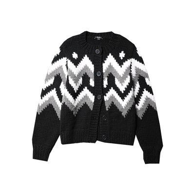 TANG TOWN自制手工复古氛围北欧风提花山羊绒针织开衫/厚毛衣外套