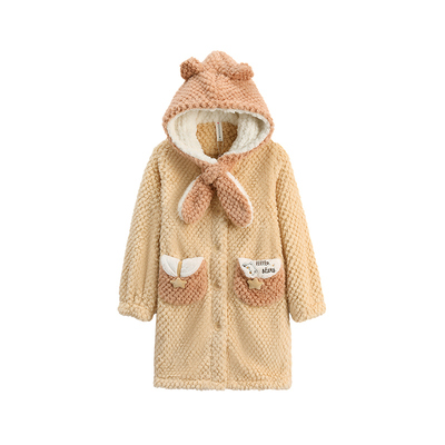 芬腾珊瑚绒睡袍女童保暖家居服