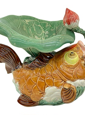 美陶陶瓷锦鲤中式电视柜玄关摆件