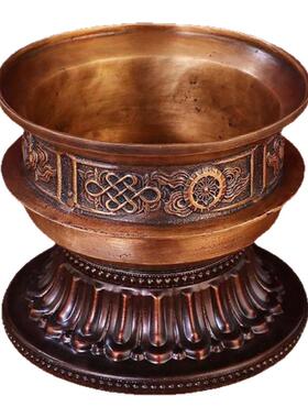 藏式双耳紫铜八吉祥八宝铜锅摆件