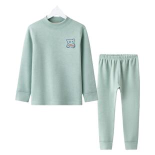 儿童保暖内衣男童中领加绒加厚秋衣裤学生纯色睡衣女孩打底套装冬