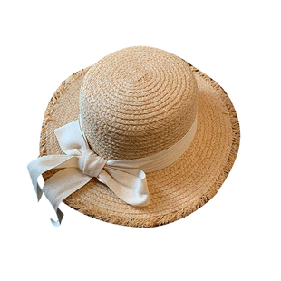 蝴蝶结系带拉菲草草帽女夏大帽檐海边沙滩度假遮阳帽防晒太阳帽子