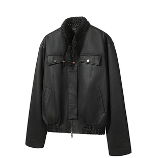 TZ killer Knitted Collar 编织领机车皮衣 洗水机车立领夹克上衣