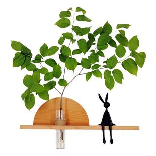 实木玄关水培绿植花瓶餐厅墙面装饰品半圆形一字板置物架花器壁挂