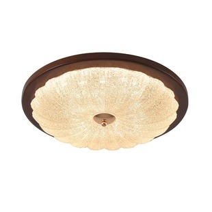 贝壳吸顶灯圆形卧室灯胡桃木实木中古法式奶油风全光谱护眼书房灯