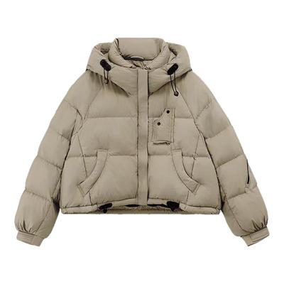 鸭鸭短款连帽纯色羽绒服