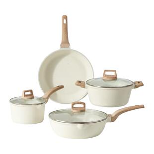 卡罗特锅具套装全套家用厨房炒锅三件套厨具平底锅奶锅有钛不粘锅