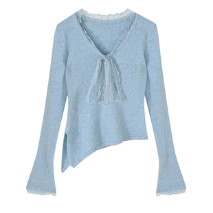 大于诗集 心动赴约 法式千金蕾丝花边针织衫女纯欲风修身显瘦上衣