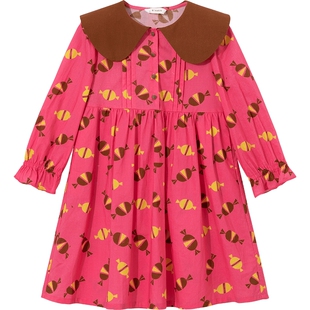 播broadcute童装假日狂想曲女童公主娃娃领单排扣连衣裙KGQ2L116