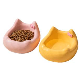 猫咪陶瓷碗狗狗斜口保护颈椎喂食慢食碗猫狗防黑下巴防打翻喝水碗