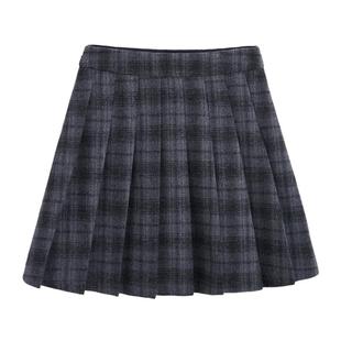 紫涵羊毛混纺短款百褶裙女2025冬季新款学院风高腰修身显瘦a字裙