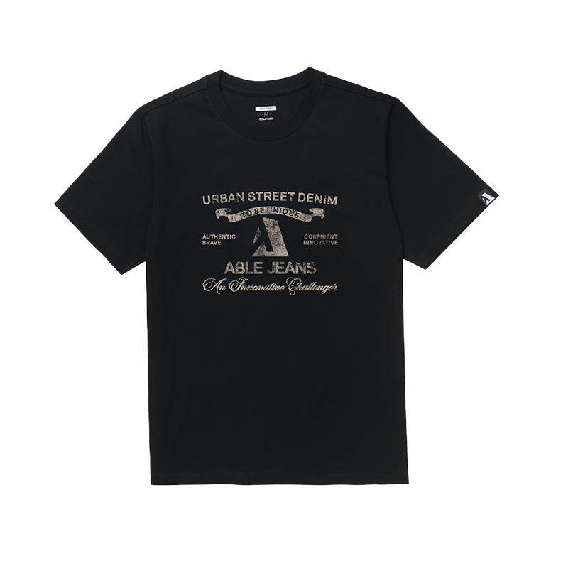 ABLE JEANS春夏新款男女同款全棉复古休闲舒适LOGO印花短袖T恤