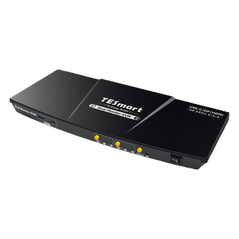 TESmart碲视二进二出KVM切换器Type-C笔记本苹果Macmini和主机共享键鼠显示器4K60Hz高清支持USB