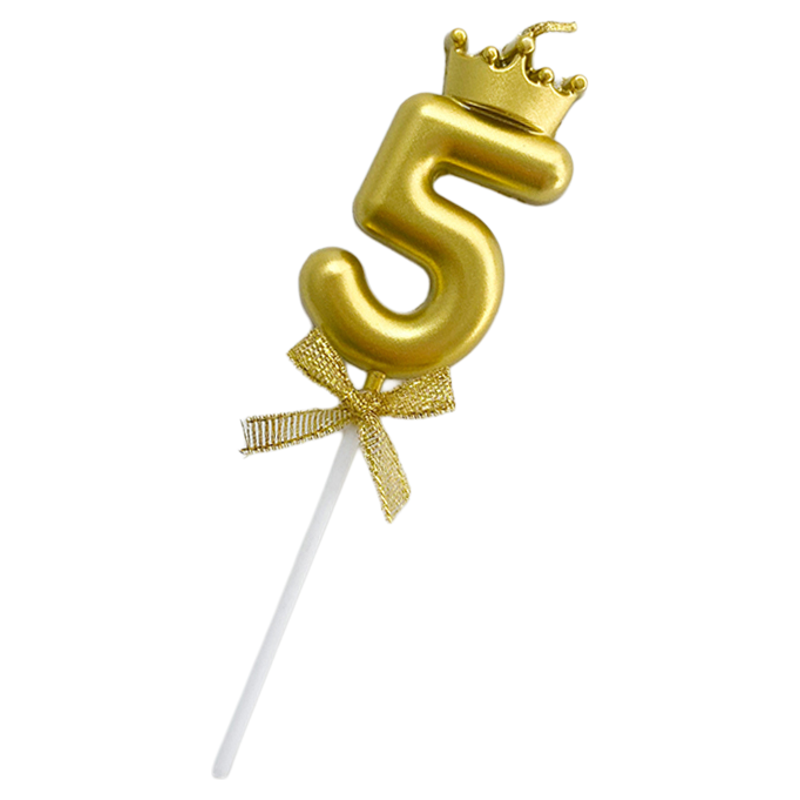 金色皇冠数字蜡烛生日蛋糕装饰金冠蝴蝶结数字生日许愿蜡烛插件