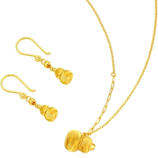 周六福5G足金猫眼葫芦福禄耳钉链坠黄金计价项链耳饰新年礼物