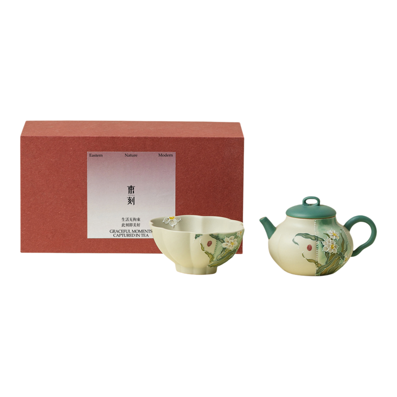 束刻 纯手绘水仙花功夫茶具礼盒装一壶一杯套装送领导朋友长辈