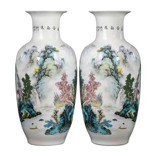 景德镇陶瓷器中式插花客厅电视柜一对花瓶摆件送礼乔迁礼物套组