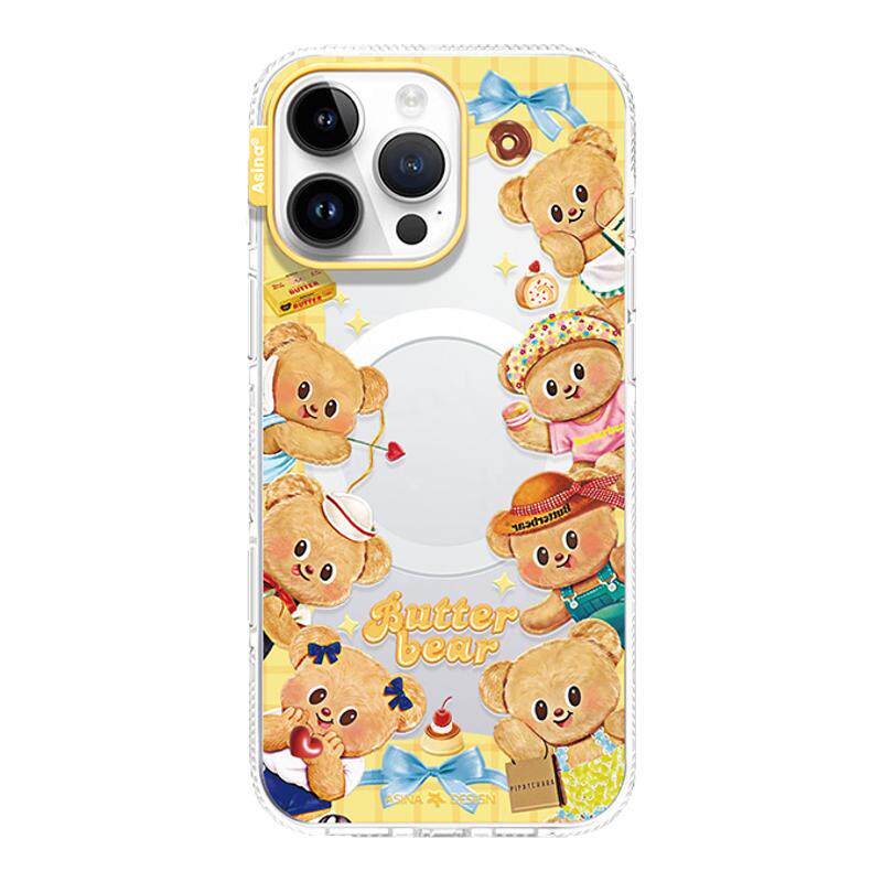 甜品小黄熊适用iPhone16Promax手机壳14磁吸支架苹果15pro保护套Ho8网红可爱的女全包透明ip13Pro新款高级感