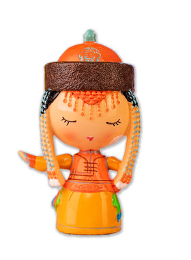 草原礼物文创蒙古土尔扈特舞蹈娃娃特色桌面摆件礼品橘色伴手礼