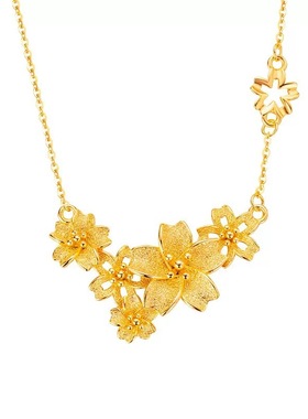 古法黄金色三生花项链女