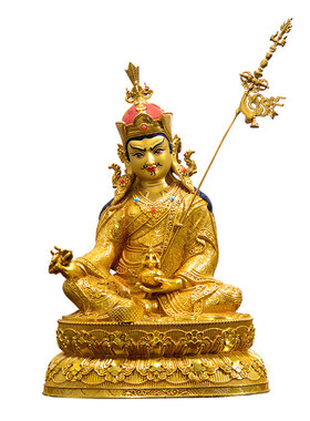 全鎏金莲花生大士铜佛像摆件