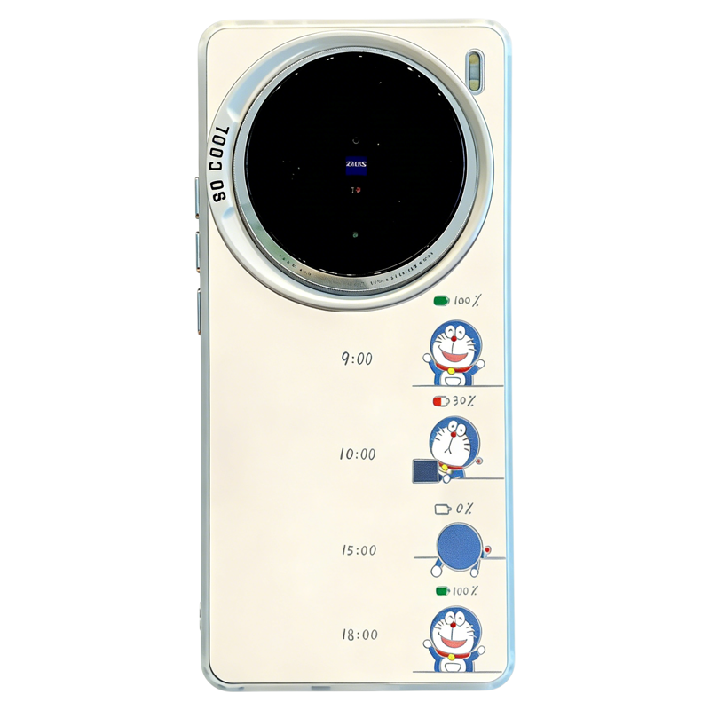 ins风上班状态电量哆啦猫适用vivox100/x200pro手机壳高级感小众x80/x90pro网红爆款手机套x300pro防摔保护套