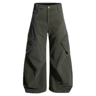 SUN90 美式复古街头baggy风cargo工装镰刀裤女大口袋弯刀拖地长裤