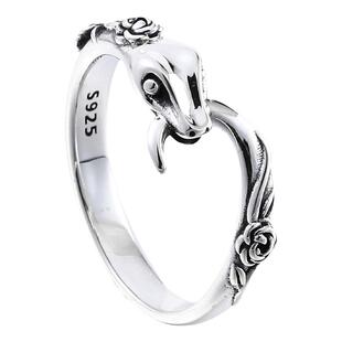 冷淡风蛇形纯银戒指女小众设计个性玫瑰花开口食指戒独特高级指环