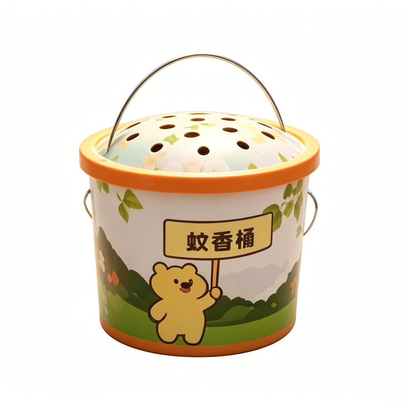 加厚铁艺带盖防烫防火蚊香桶