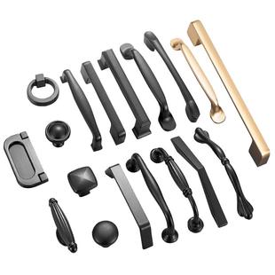 金色锌合金美式黑色拉手橱柜抽屉厨房厨柜衣柜门把手现代简约单孔